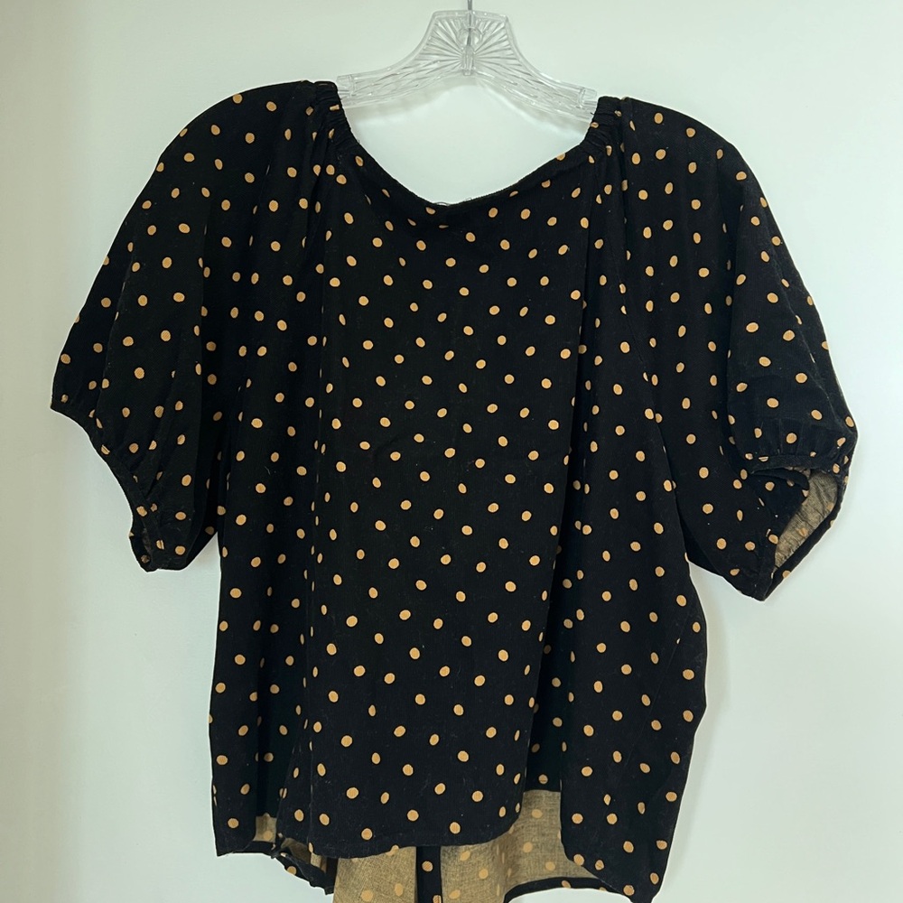 Madewell Black Polka Dot Puff-Sleeve Wrap Crop Top - Picture 6 of 7
